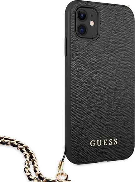 Mbështjellës Guess Saffiano Chain për iPhone 11/Xr 6.1", i zi Mbështjellës Guess Saffiano Chain për iPhone 11/Xr 6.1", i zi
