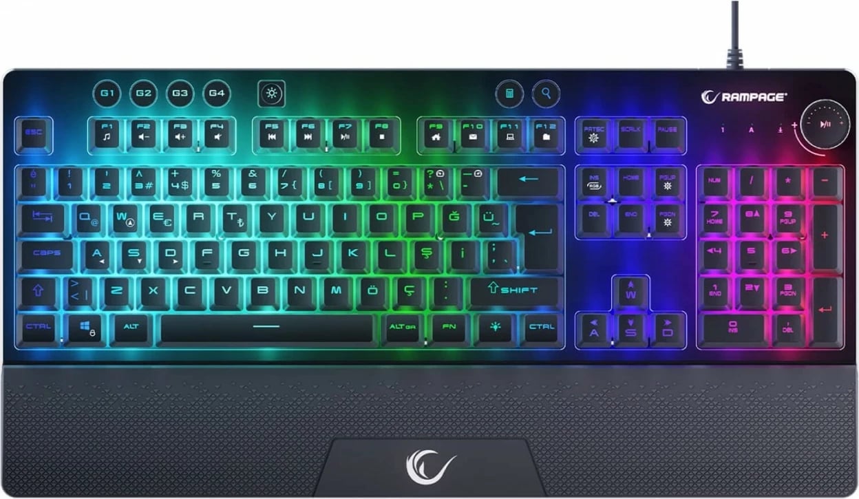 Tastierë gaming Rampage Simula RGB, full-size, me mbështetëse, e zezë