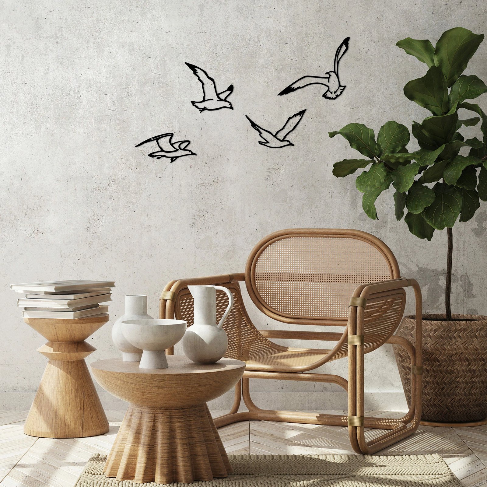 Aksesor metalik dekorativ për mur, zogj, Wallity, ngjyrë e zezë, 4 copë, 443