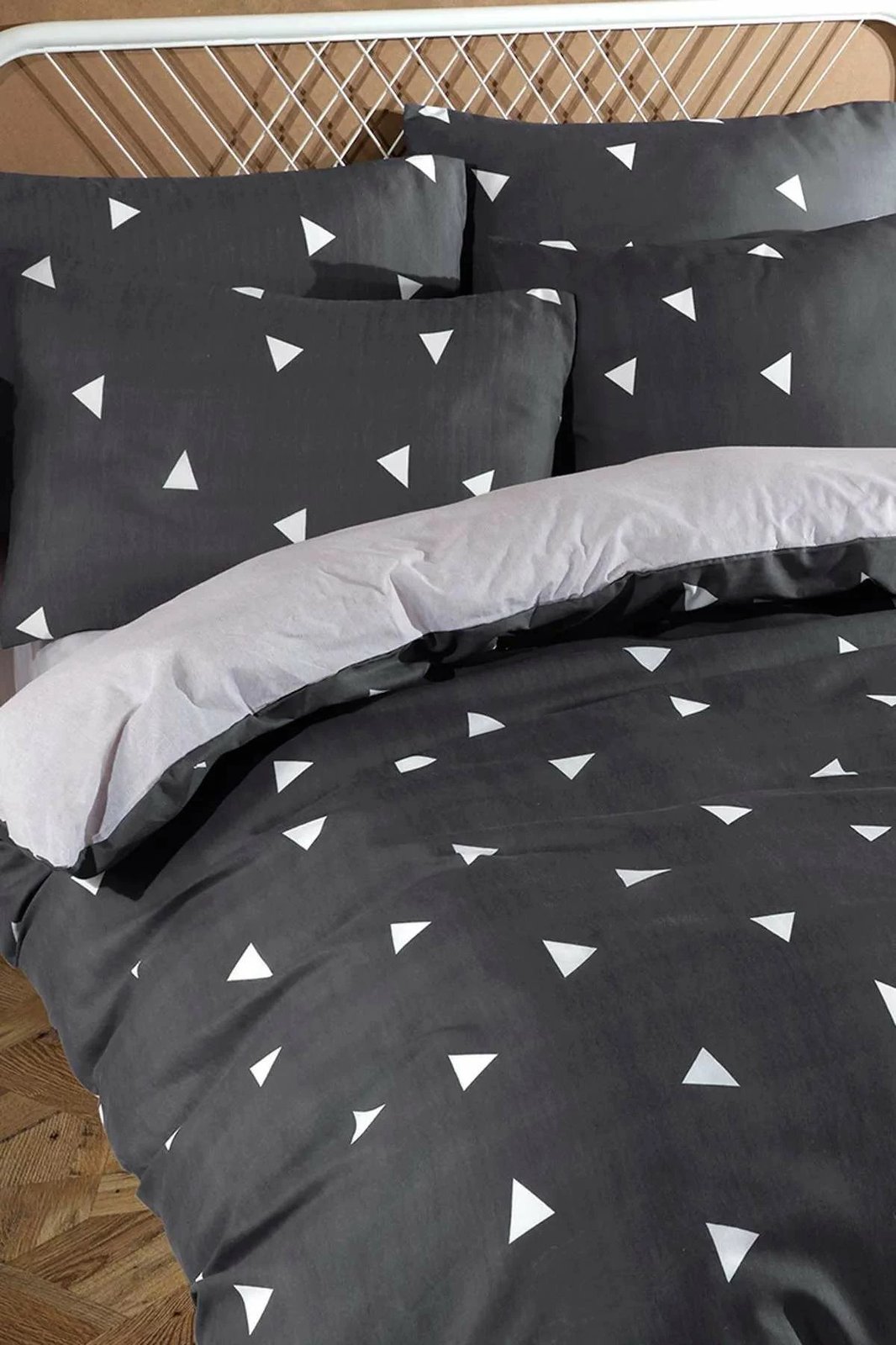 Set mbulesë për jorgan king, L'essentiel, model gjeometrik, ngjyrë gri