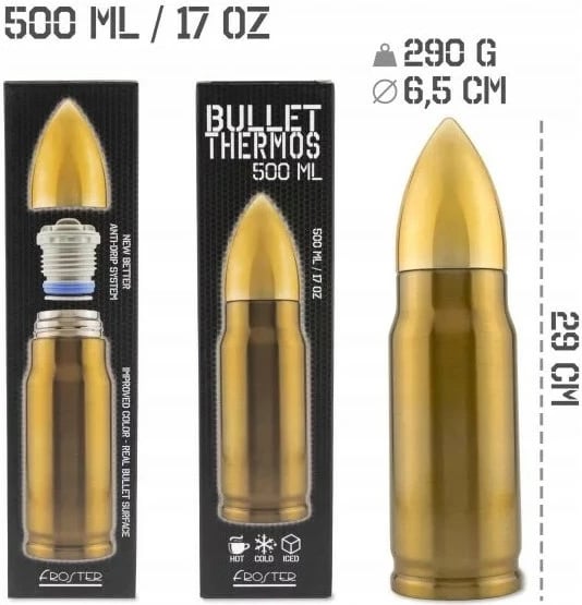Termus FROSTER Bullet Brass 500 ml, Ngjyrë çeliku Termus FROSTER Bullet Brass 500 ml, Ngjyrë çeliku