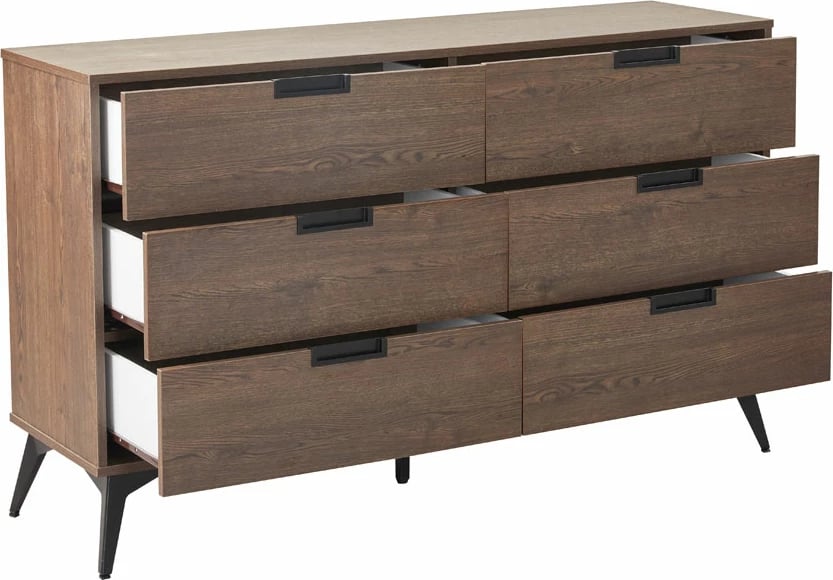 Komodë Nuez me 6 sirtarë, ngjyrë arre, 137x39x83