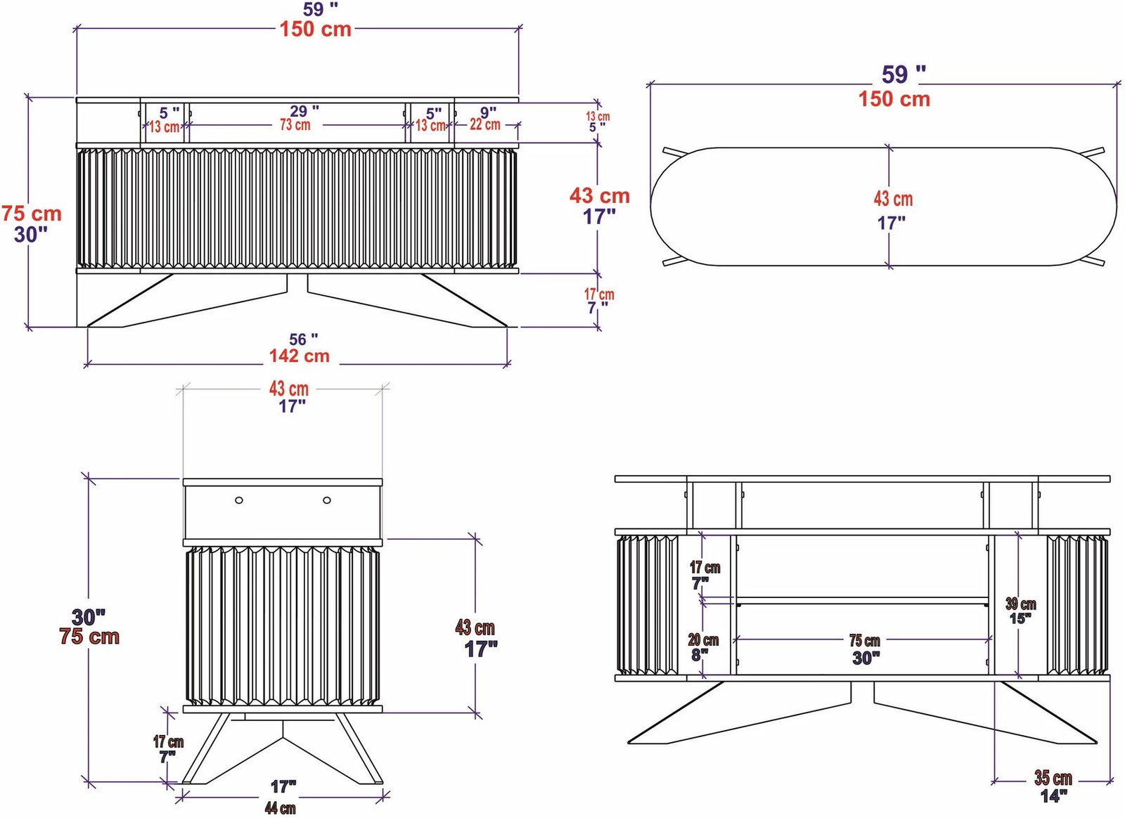 Komodë Hanah Home, e madhe, ngjyrë lis, e bardhë