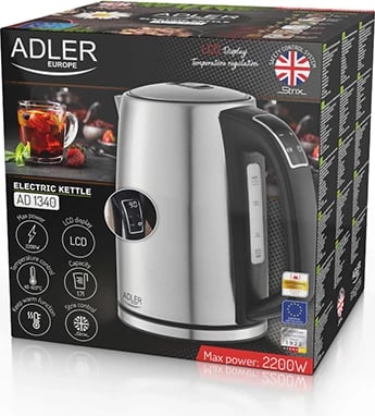 Ujëvalës elektrik, Adler, AD 1340, 1.7L, ekran LCD, rregullim temperature 40–100°C, inox