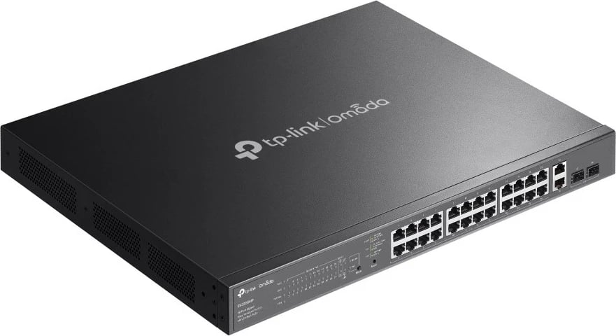 Switch i menaxhuar TP-LINK ES228GMP, 28 porta gigabit, 24 PoE+, kasë rack, e zezë