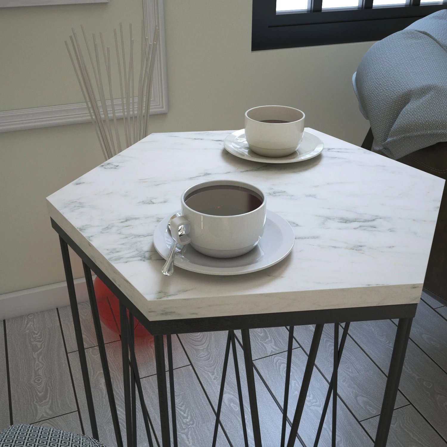 Tavolinë anësore Hanah Home, Cetrus - Marmo, e bardhë dhe e zezë