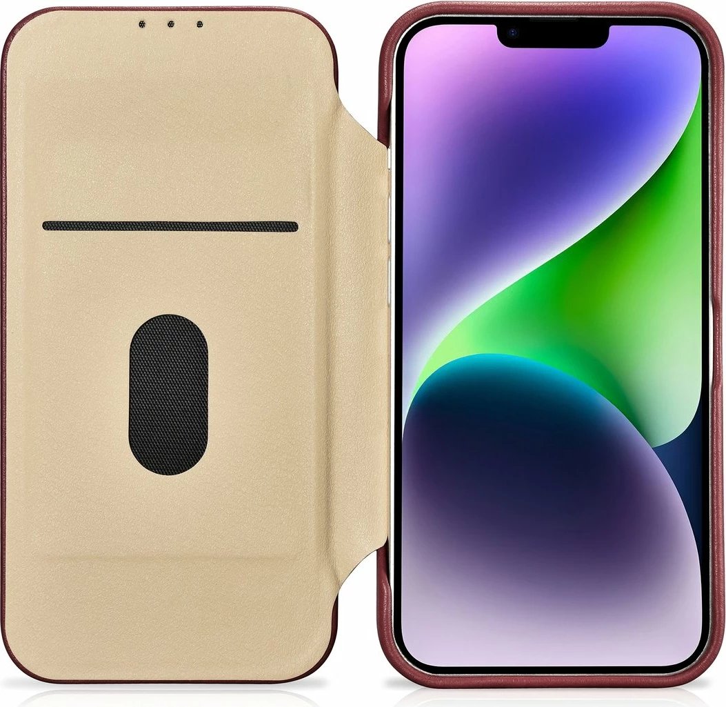 Mbështjellës lëkure iCarer CE Premium Folio për iPhone 14 Plus, MagSafe, Kuq