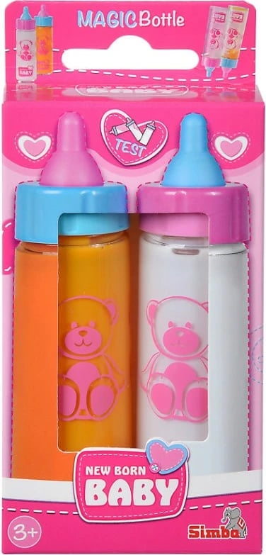 Set shishe magjike lodër Simba New Born Baby, 2 copë, portokalli dhe bardhë