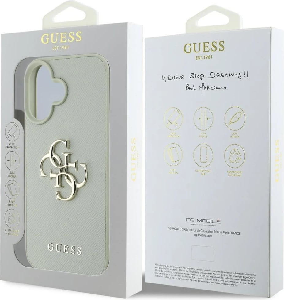 Mbështjellës Guess Grained Big 4G Logo Small Classic Logo për iPhone 16, Gjelbër Mbështjellës Guess Grained Big 4G Logo Small Classic Logo për iPhone 16, Gjelbër