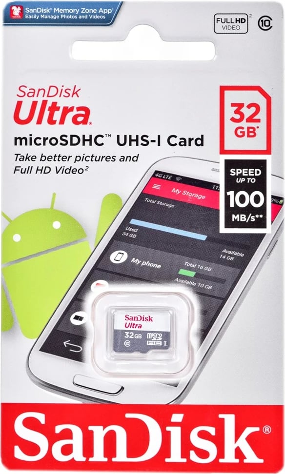 Kartë memorie Sandisk Ultra microSDHC, 32GB 