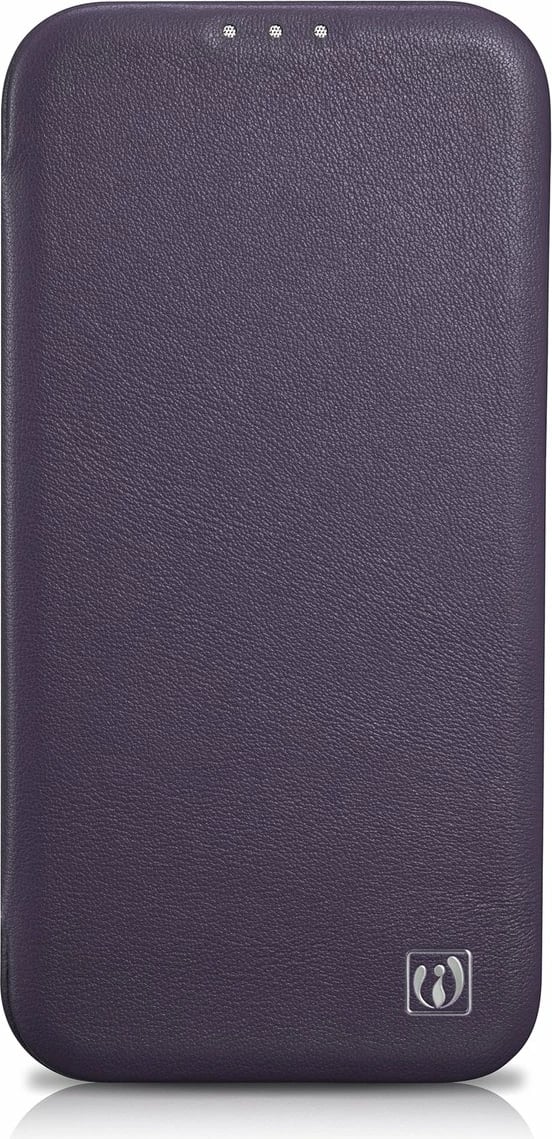 Mbështjellës iCarer CE Premium lëkurë, për iPhone 14 Plus, MagSafe, vjollcë e errët