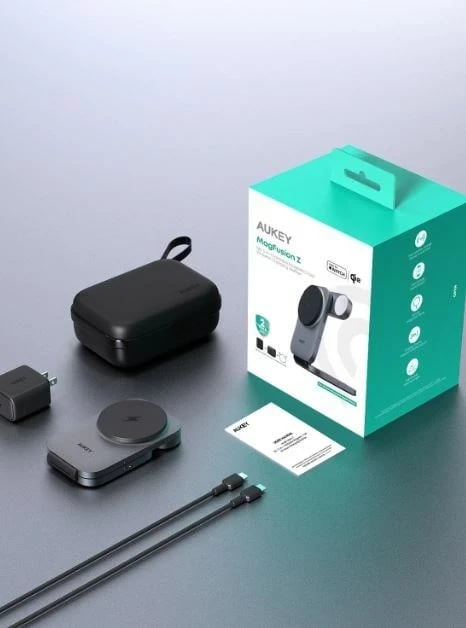 Stacion karikimi wireless 3-në-1 AUKEY LC-MC312 MagFusion Z Qi2, i palosshëm, i zi