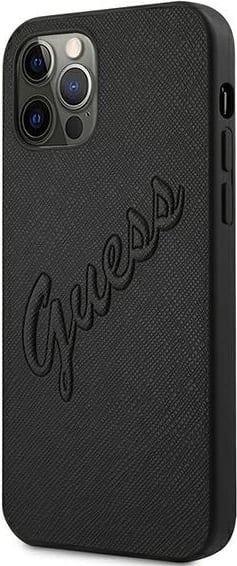 Mbështjellës Guess Saffiano Vintage Script për iPhone 12 Pro Max 6.7", Zi