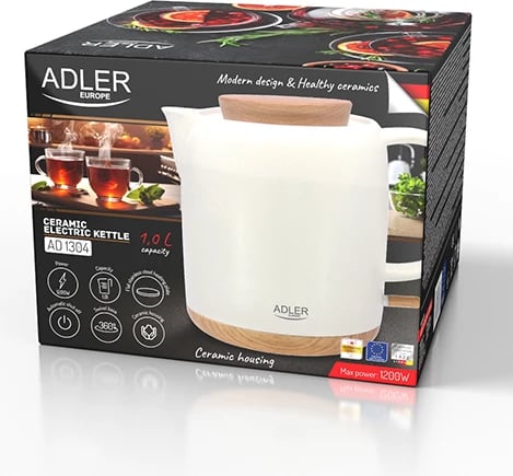 Çajnik elektrik, Adler, AD 1304, 1.0 L, 1200W, bazë 360°, tregues uji, ecru