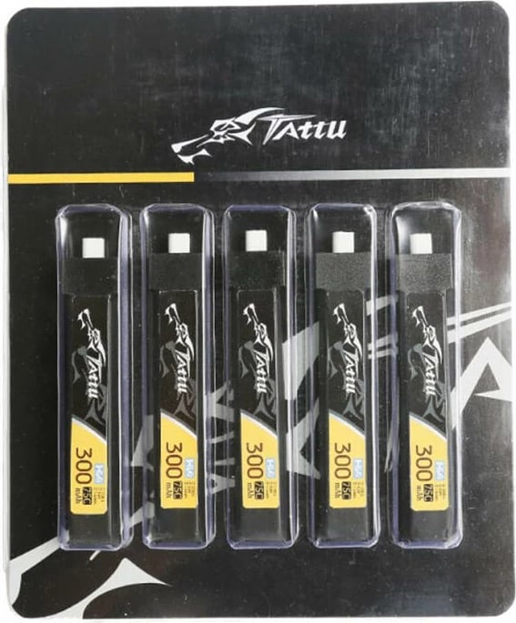 Bateri LiPo Tattu 300mAh 3.8V 75C 1S1P HV BT2.0, set 5 copë