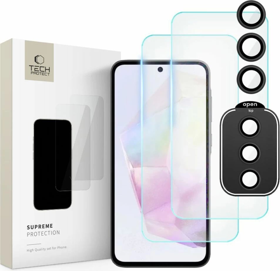 Set mbrojtës Tech-Protect Supreme për Samsung Galaxy A35 5G, 2x xham i temperuar për ekran, xham i temperuar për kamerë