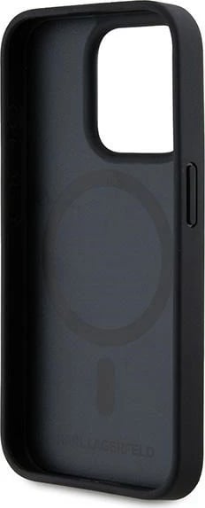Mbështjellës Karl Lagerfeld Leather Monogram Metal Logo për iPhone 15 Pro Max, i zi