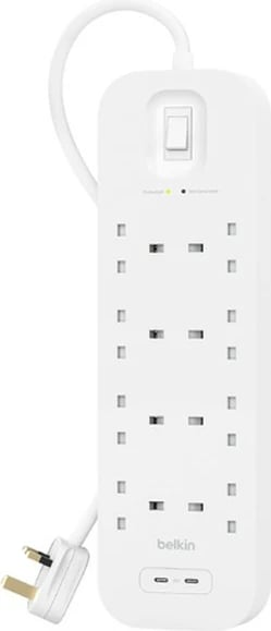 Mbrojtës rryme Belkin Connect, 8 dalje AC, 900 J, Type G, i bardhë