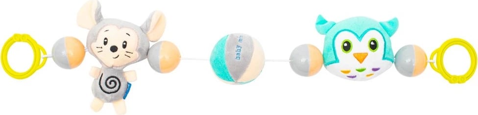 lodër me zile për karrocë, Baby Mix Mouse & Owl, pelush, gjatësi 50 cm, shumëngjyrëshe