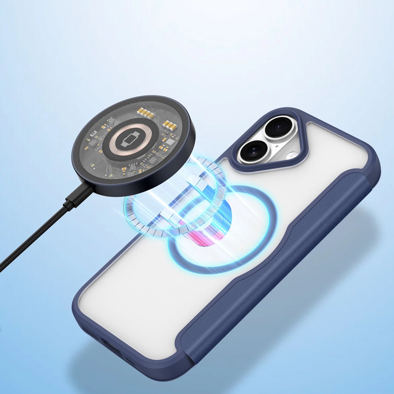 Mbështjellës Dux Ducis Skin X Pro për iPhone 17, me portofol, MagSafe, kaltër