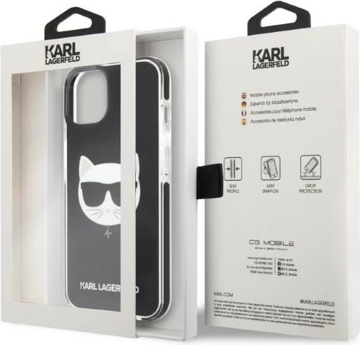 Mbështjellës Karl Lagerfeld Choupette Head për iPhone 13 mini, hardcase, e zezë