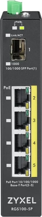 Switch ZyXEL RGS100-5P, 4 porte Gigabit PoE+, 4 slote SFP, Metal, i zi