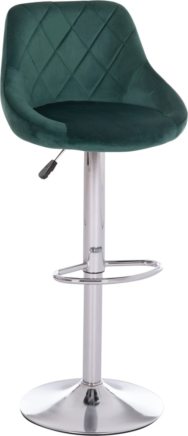 Karrige për bar ROSE, bazë dhe sustë kromi, kadife jeshile cypress, 48x45x105cm, set prej 2 copë