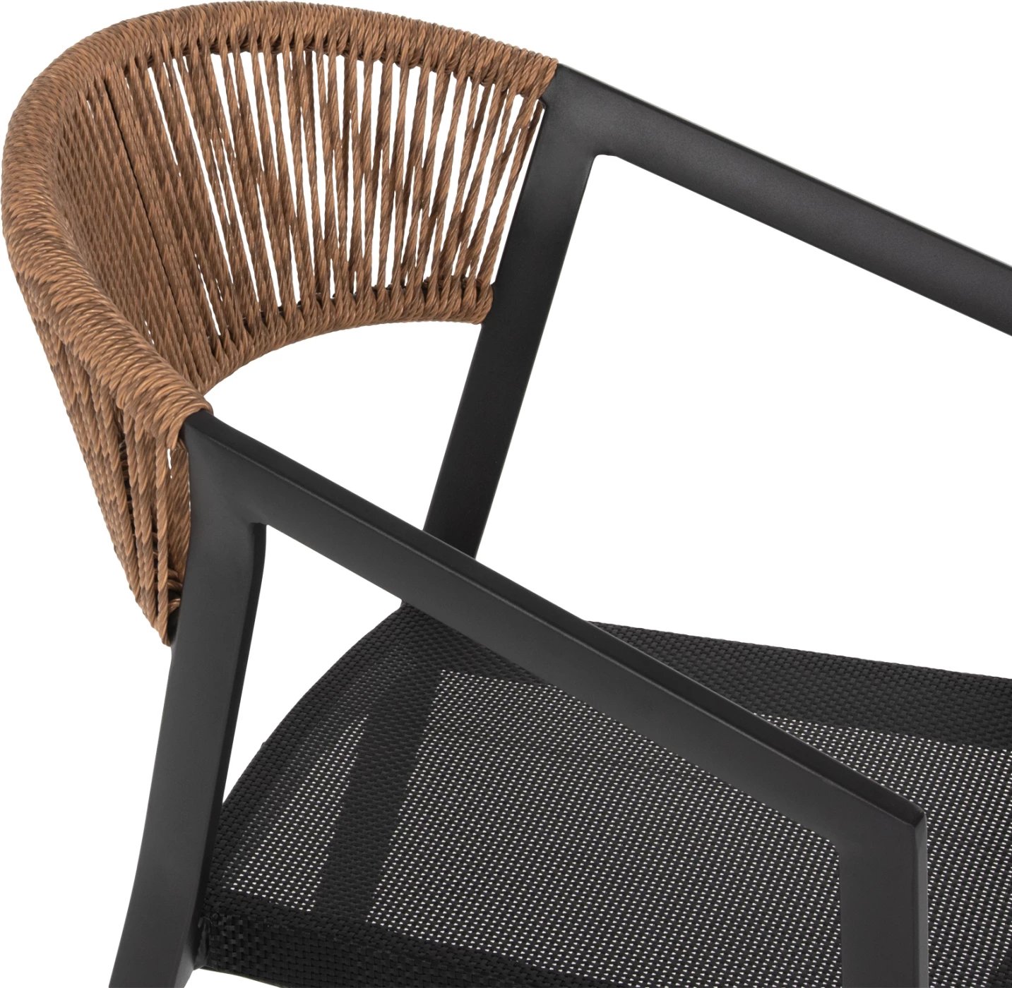 Karrige alumini FH5891.05, kornizë e zezë dhe tekstil, shpinë ratan bezhë, 57.5x59x81.5 cm