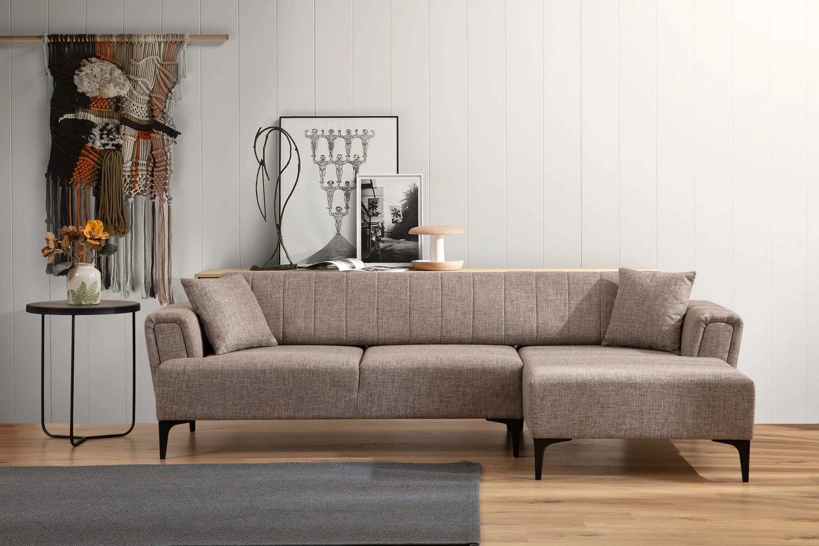 Kënd-sofë krevati Hamlet, kënd i djathtë, ngjyrë kafe e çelët