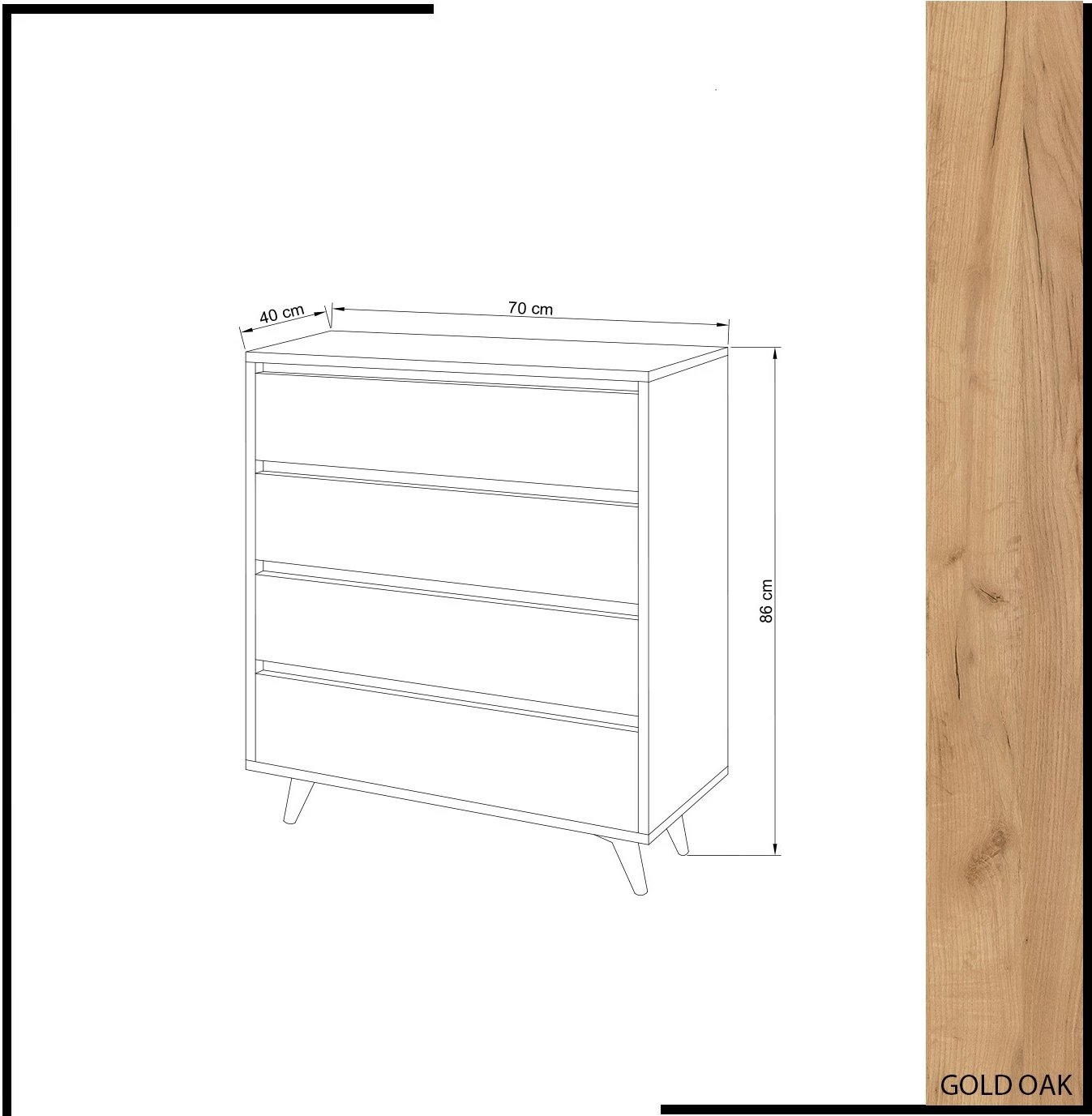 Komodë moderne, ngjyrë lis dhe e zezë, Skye Decor YUNA, 70x40x86 cm