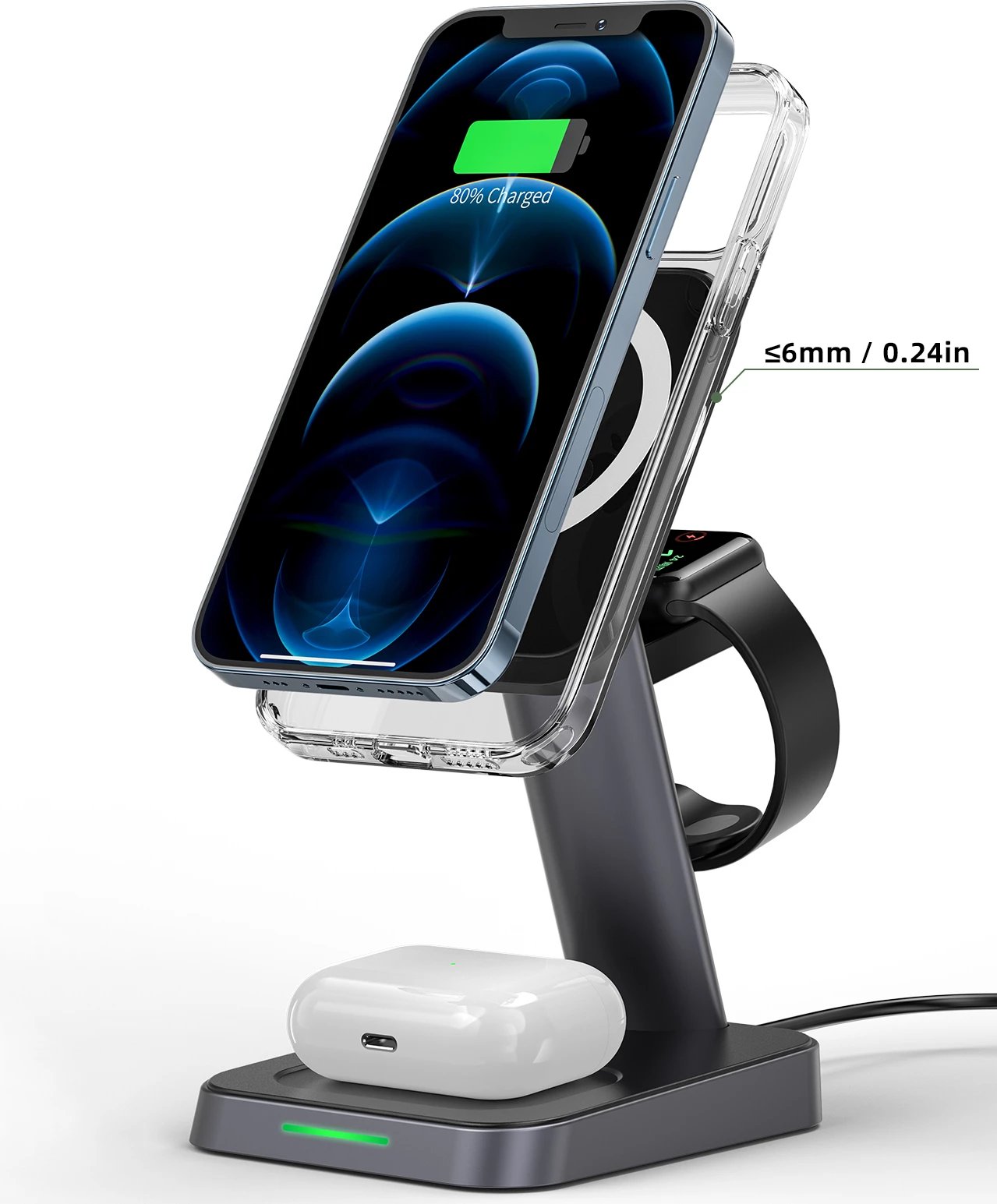 Karikues wireless Acefast E3, 15W, për iPhone me MagSafe, Apple Watch dhe AirPods, i zi