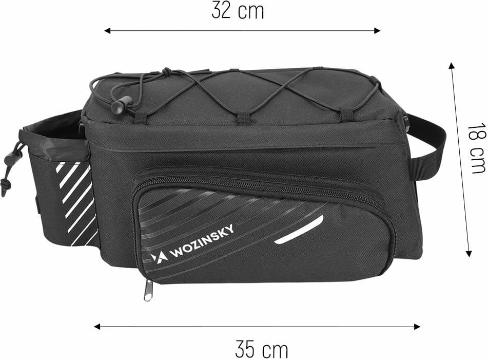 Çantë bagazhi për biçikletë Wozinsky WBB22BK, 9L, me rrip shpatulle, e zezë Çantë bagazhi për biçikletë Wozinsky WBB22BK, 9L, me rrip shpatulle, e zezë