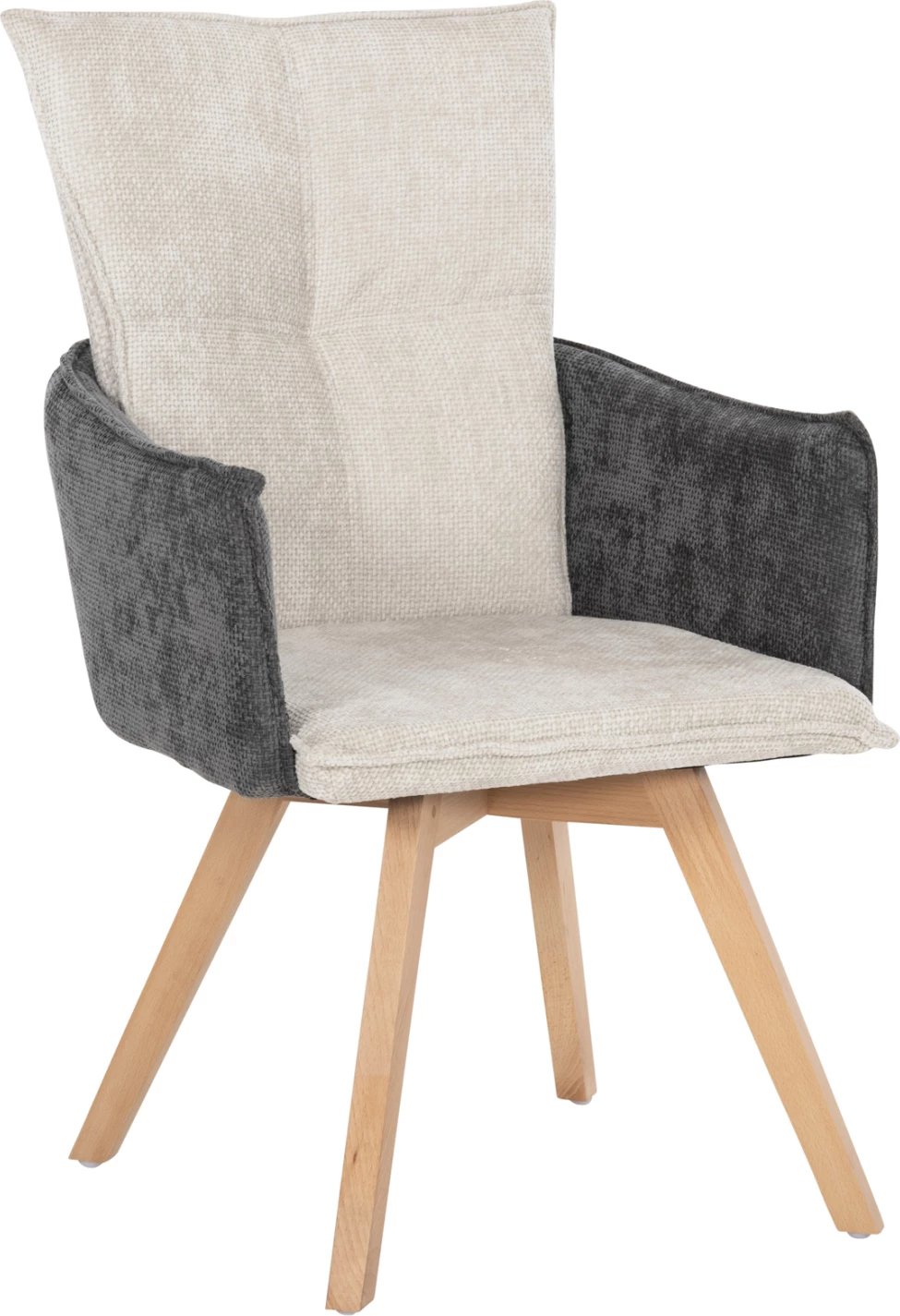 Karrige ngrënieje me krahë REX, FH9847.04, pëlhurë bezhë-gri, këmbë druri ahu, 53x60x93 cm, set prej 2 copë