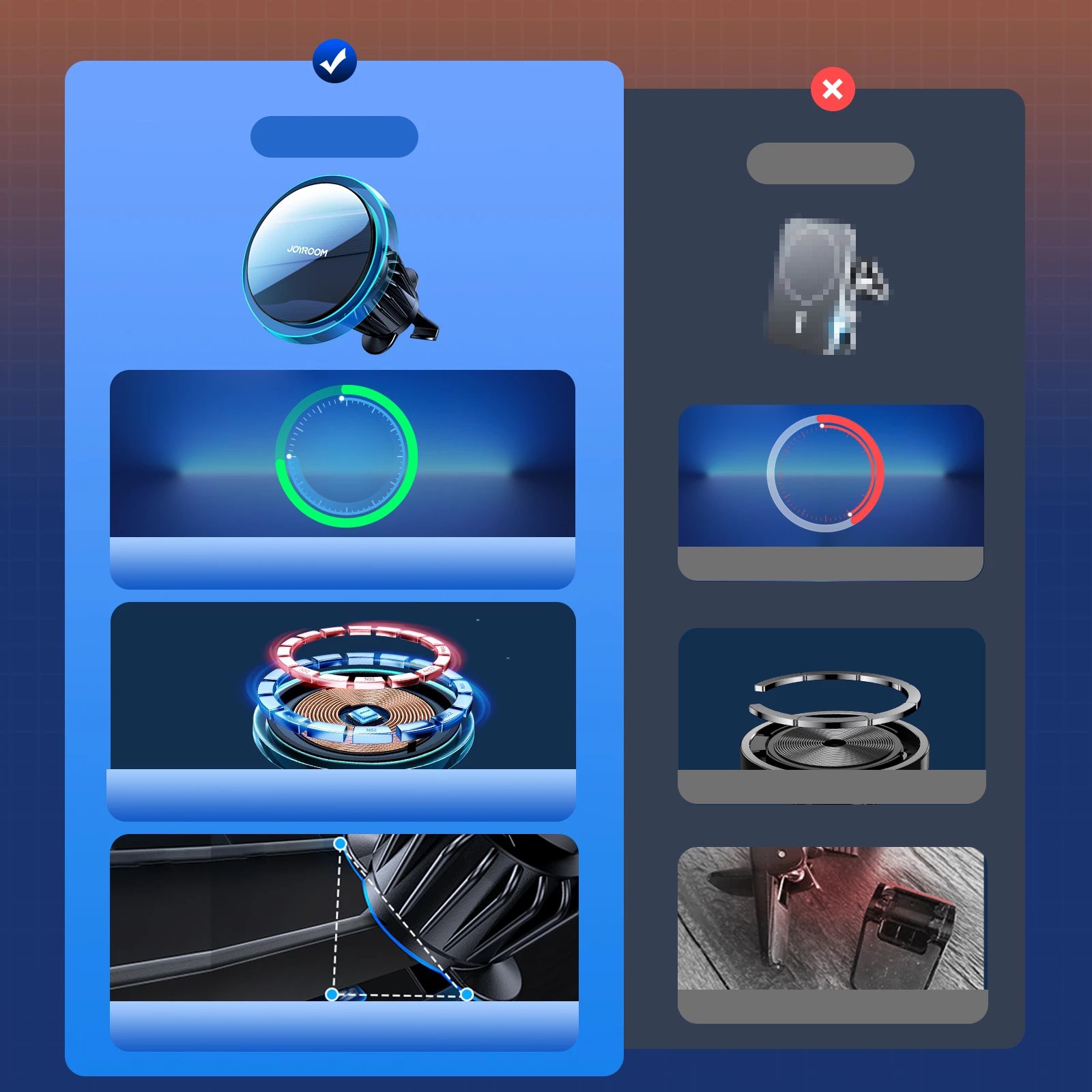 Mbajtëse makine për celular me karikues wireless MagSafe 15W, Joyroom JR-ZS291, për grilë ajrimi, me rrotullim 360°, me kabllo USB-A në USB-C, argjendtë