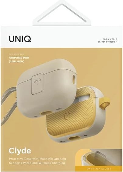 Mbështjellës UNIQ Clyde Lock Case për AirPods Pro 2, bezhë dhe e verdhë