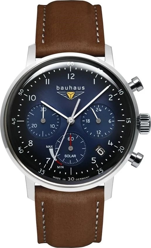 Orë Bauhaus Classic Solar Power Reserve 2086-3, Blu, Lëkurë Kafe