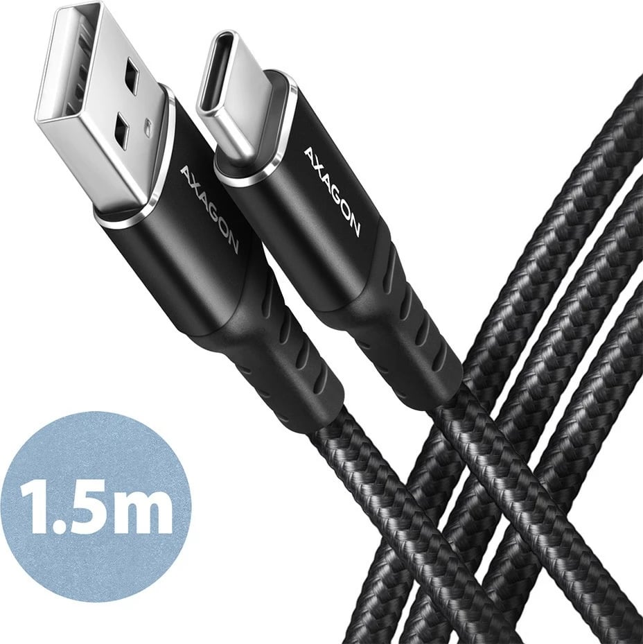 Kabllo AXAGON BUCM-AM15AB USB-C në USB-A, 1.5m, USB 2.0, 3A, e zezë