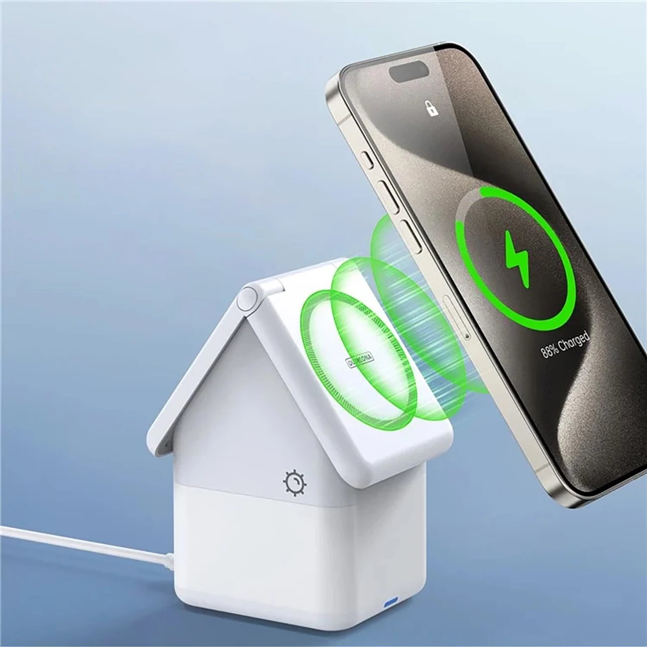 Karikues wireless Duzzona W20 4-në-1 me llambë nate, 15W, për iPhone/Apple Watch/AirPods, Bardhë