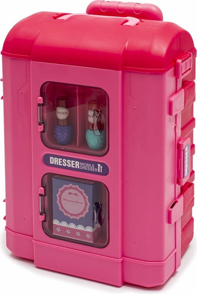 Set lodrash kozmetike 3‑në‑1, BABY MIX, tavolinë me pasqyrë dhe valixhe, 73.5 x 60 cm, rozë