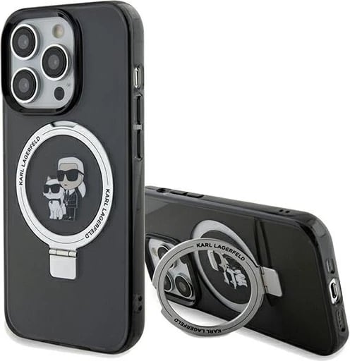 Mbështjellës Karl Lagerfeld Ring Stand Karl&Choupette MagSafe për iPhone 14 Pro Max, i zi