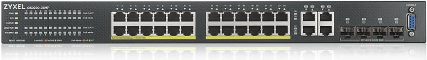 Switch Zyxel GS2220-28HP, 24xGbE, PoE, Managed, për rack, i zi