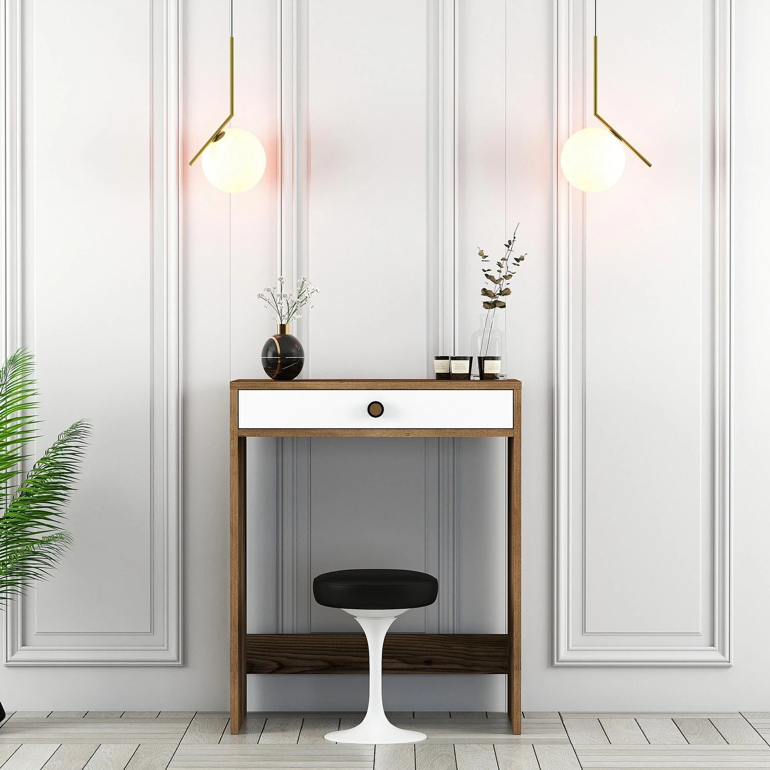 Tavolinë grimimi Skye Decor, Lizbon, ngjyrë arre dhe e bardhë