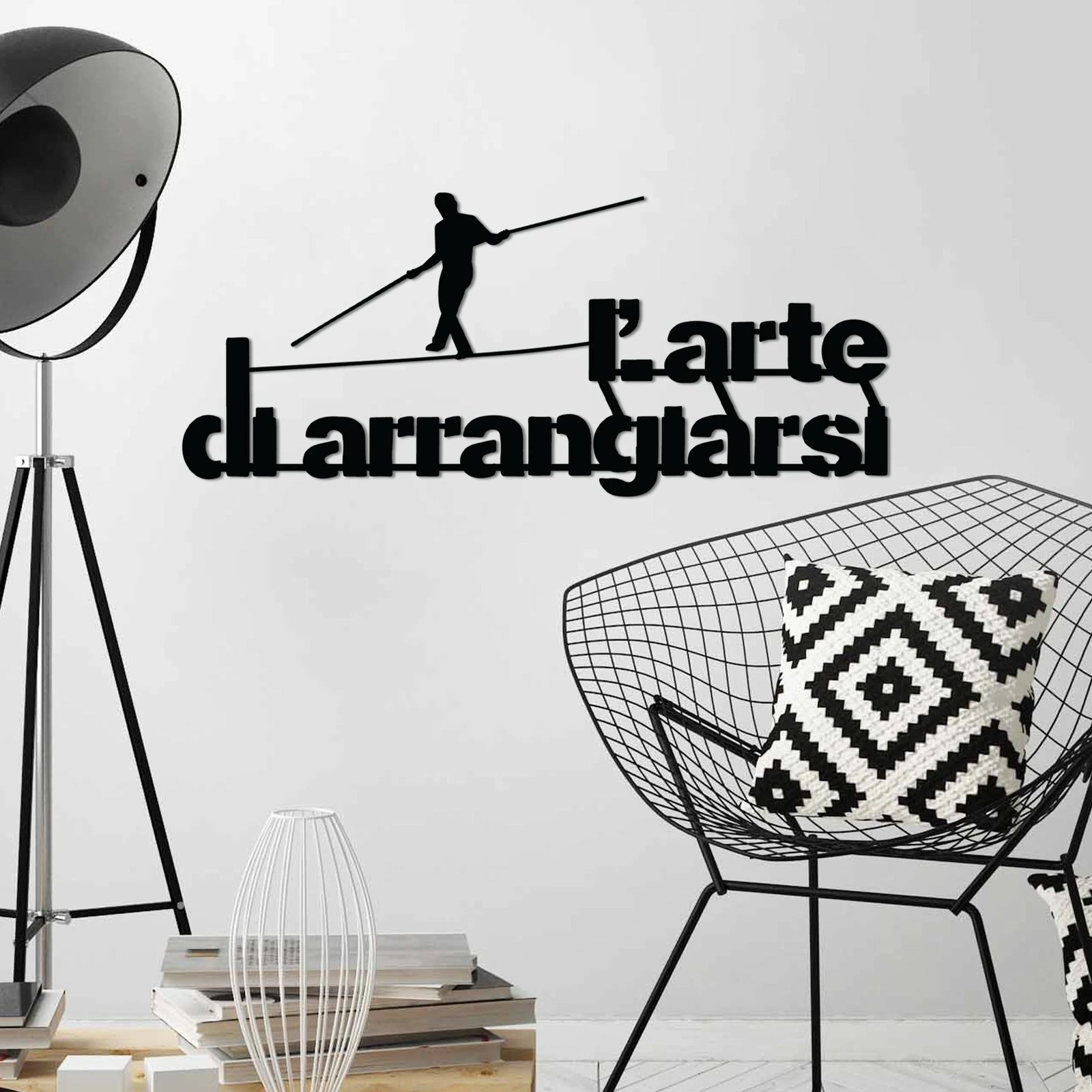 Aksesor dekorativ metalik për mur, Wallity Arrangiarsi 3, ngjyrë e zezë, 60x25cm