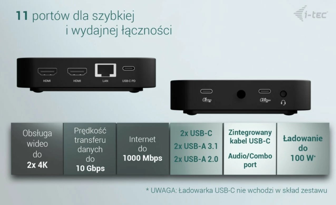 Docking station i-tec C31DUALHDMIDOCKPD, 2x HDMI, 6x USB, Power Delivery 100W, E zezë