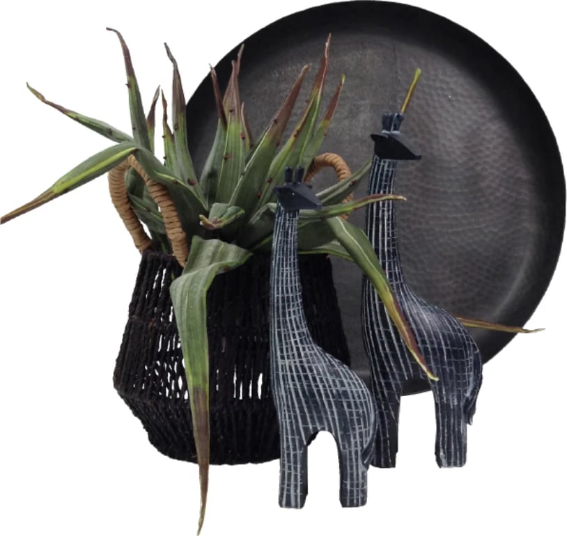 Dekor gjirafë KAMILO, polirezine, e zezë-bardhë, 12x7x36cm