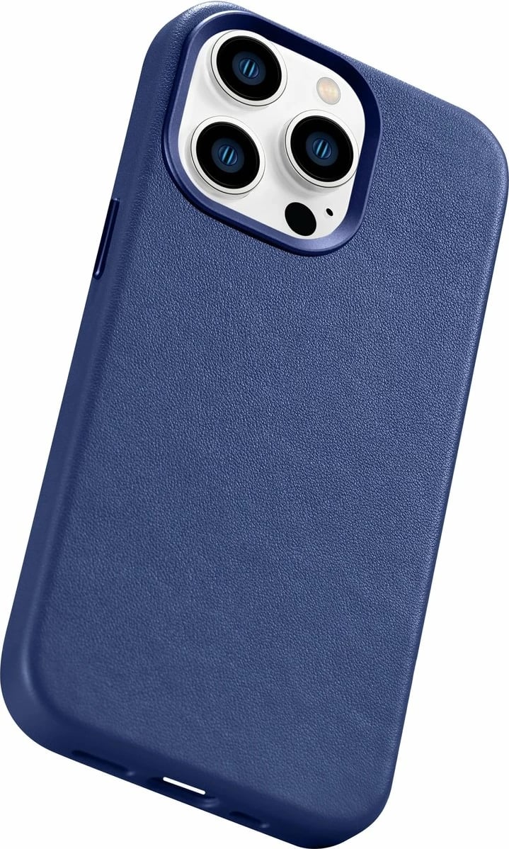 Mbështjellës iCarer për iPhone 14 Pro Max, lëkurë natyrale, MagSafe, kaltër