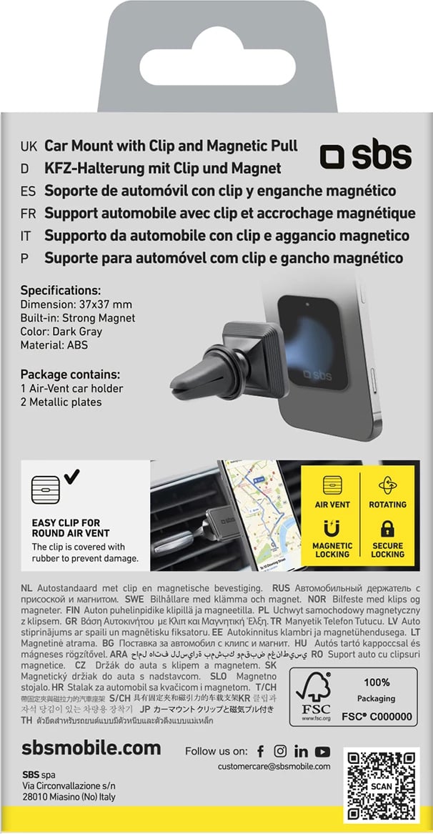 Mbajtës magnetik për celular SBS TESUPMAGLCLIP, i zi Mbajtës magnetik për celular SBS TESUPMAGLCLIP, i zi