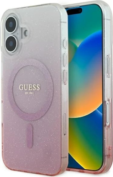 Mbështjellës Guess Glitter Gradient MagSafe për iPhone 16 Plus, Rozë Mbështjellës Guess Glitter Gradient MagSafe për iPhone 16 Plus, Rozë