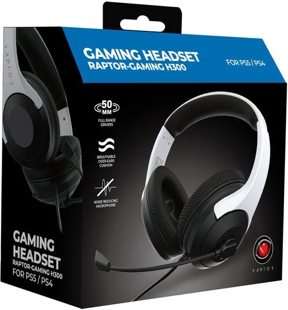 Kufje gaming Raptor H300, stereo, me mikrofon, bardhë/zezë