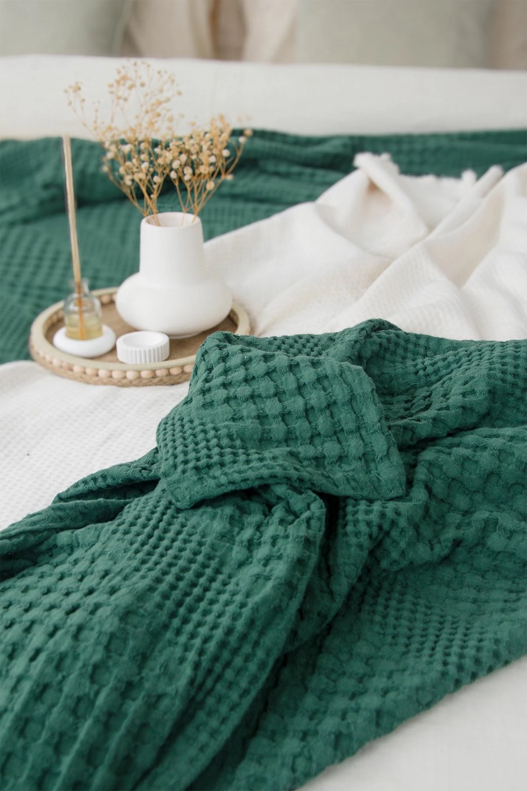 Mbulesë krevati dopio, ngjyrë e gjelbër e errët, Joanna